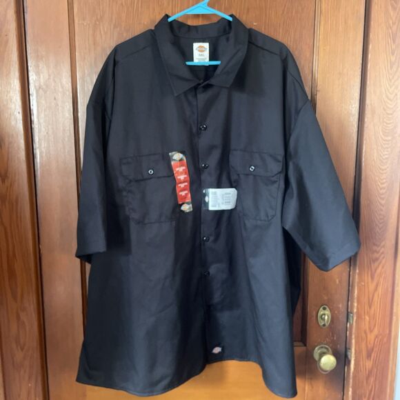 Dickies Short Sleeve Work Shirt Men's 5XL Original Fit Black Button Up NEW - Picture 1 of 7